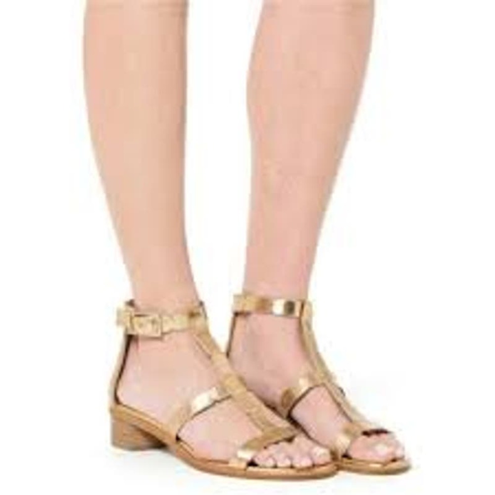 Aquatalia Risa Metallic Leather Block Heel Gladiator Sandals
